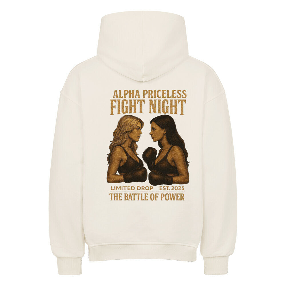 Alpha Priceless Battle Fight Oversized Hoodie mit kraftvollem Design und zwei Kämpferinnen auf der Rückseite.