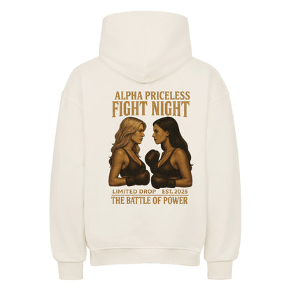 Alpha Priceless Battle Fight Oversized Hoodie mit kraftvollem Design und zwei Kämpferinnen auf der Rückseite.