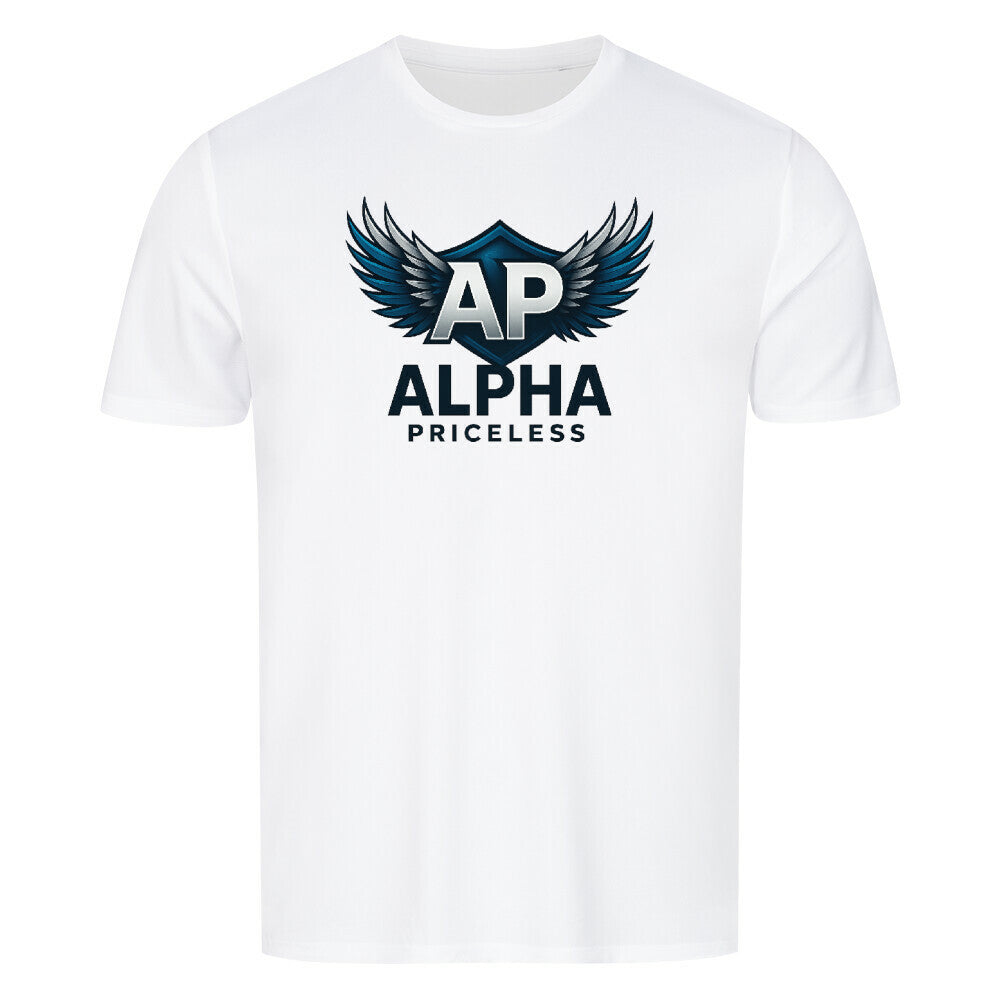 Alpha Priceless Sport Comfort Shirt mit angesagtem Design und modernen grafischen Elementen auf einem weißen Hintergrund.