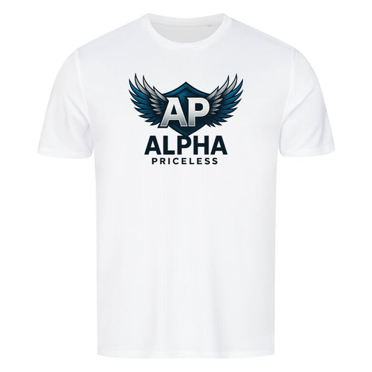 Alpha Priceless Sport Comfort Shirt mit angesagtem Design und modernen grafischen Elementen auf einem weißen Hintergrund.