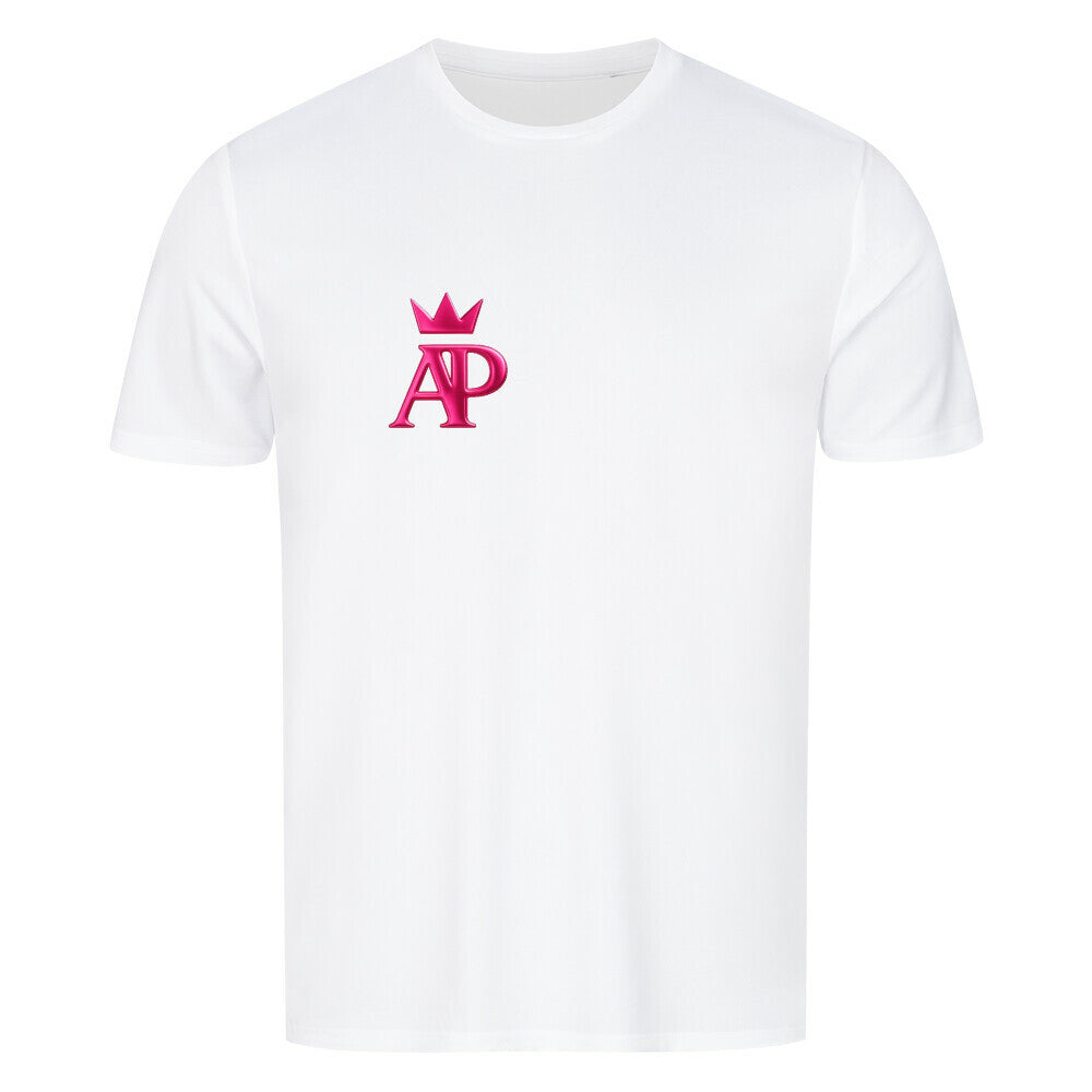 Alpha Priceless Knock Out Sport T-Shirt in white with pink logo on the front.