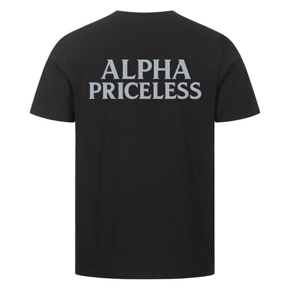 HigherBlanks Snow Queen Premium T-Shirt in black with 'ALPHA PRICELESS' text on the back.