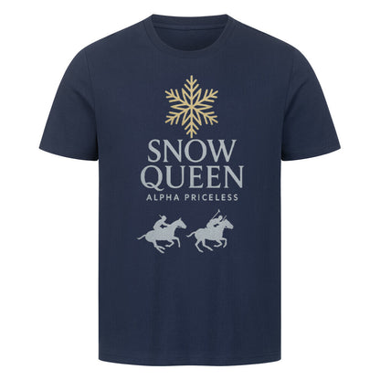 HigherBlanks Snow Queen Premium T-Shirt präsentiert elegantes Design mit Schneeflocken und Pferden.