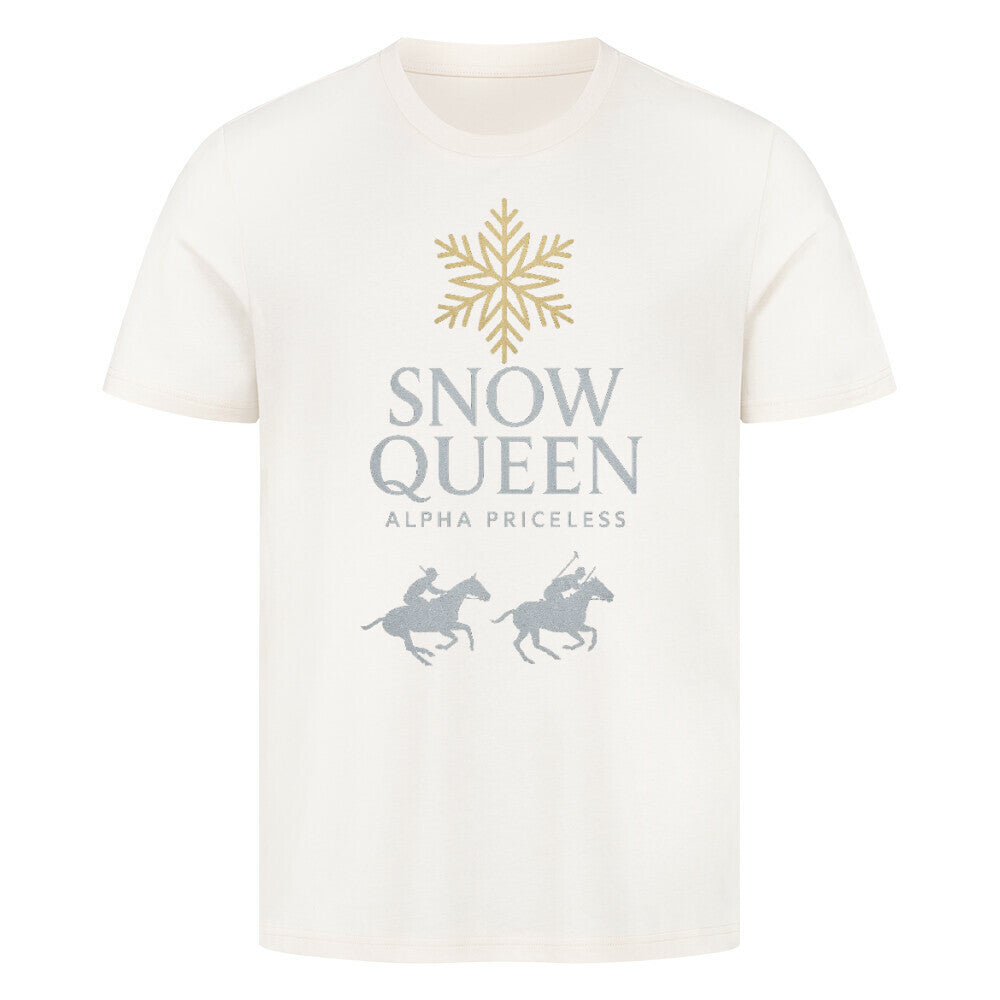HigherBlanks Snow Queen Premium T-Shirt mit elegantem Design und Reitermotiven auf hellem Hintergrund.