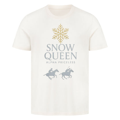HigherBlanks Snow Queen Premium T-Shirt mit elegantem Design und Reitermotiven auf hellem Hintergrund.