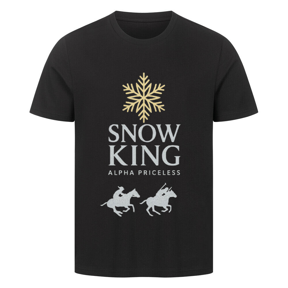 HigherBlanks Snow King Premium T-Shirt in black with snowflake and horse graphics