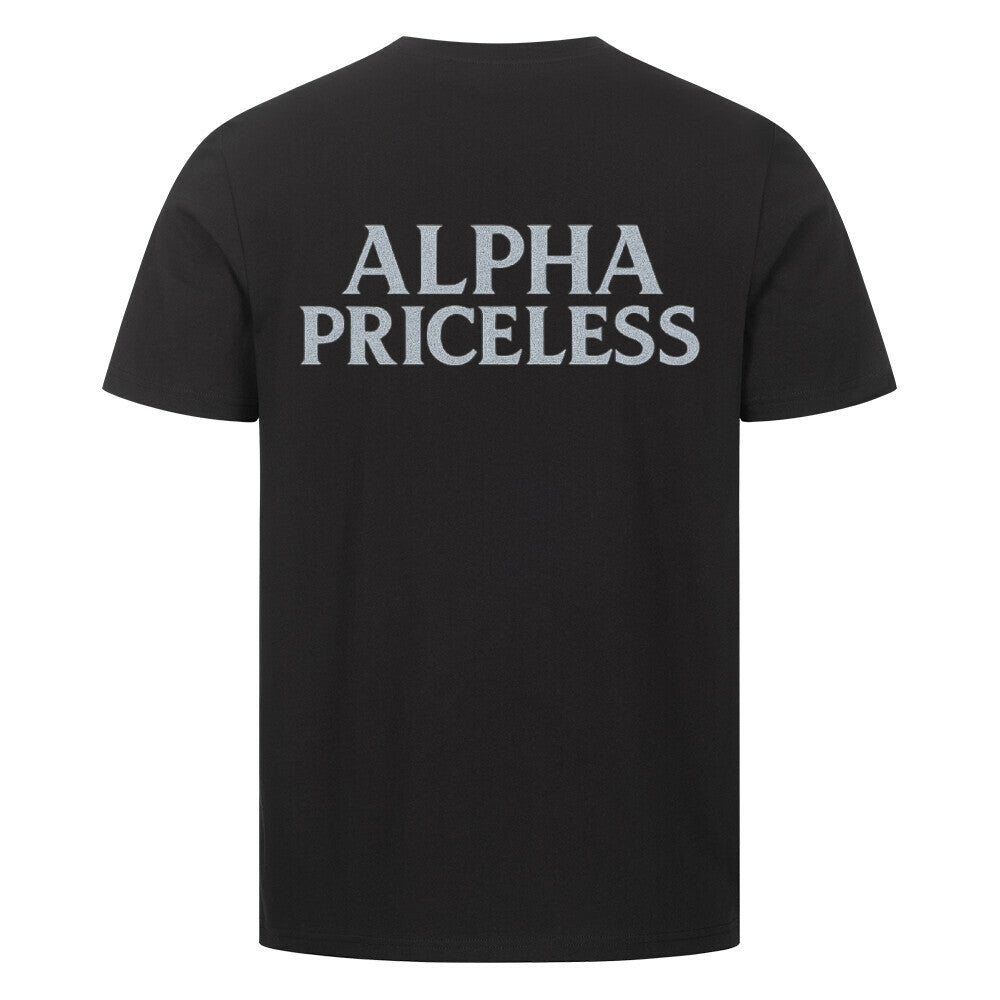 HigherBlanks Snow King Premium T-Shirt with 'ALPHA PRICELESS' design on the back, stylish casual wear.