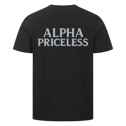 HigherBlanks Snow King Premium T-Shirt with 'ALPHA PRICELESS' design on the back, stylish casual wear.
