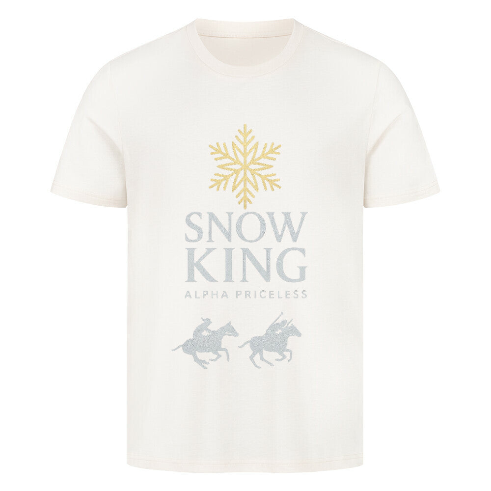 HigherBlanks Snow King Premium T-Shirt in cream with snowflake and horse graphics.