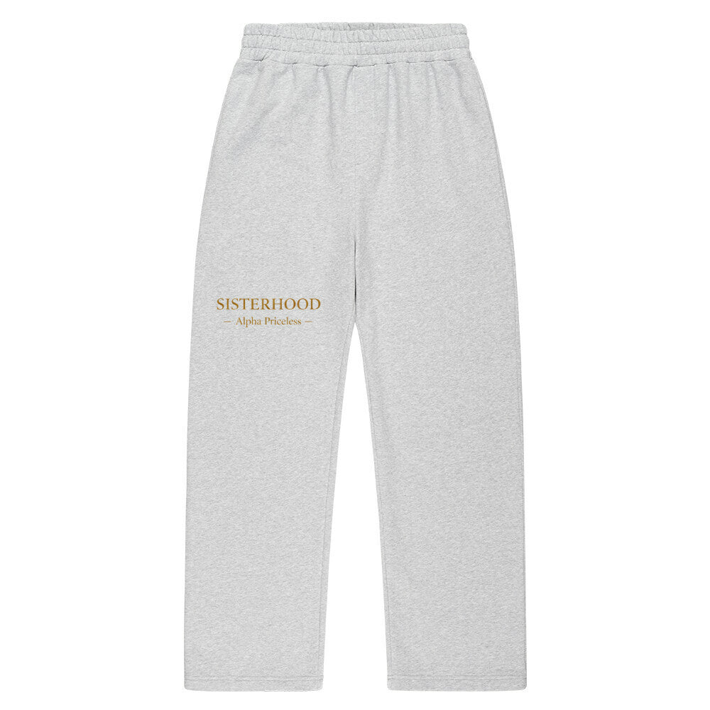 VACANCY Sisterhood Oversized Hoodie in soft grey fabric with 'SISTERHOOD Alpha Priorities' print.