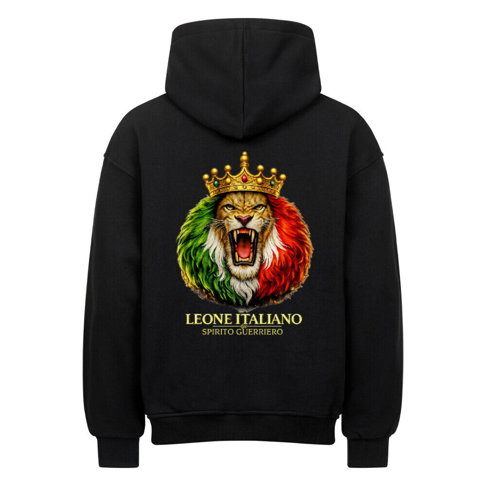 VACANCY Leone Italiano Oversized Hoodie mit Löwe, Krone und italienischen Farben auf der Rückseite.