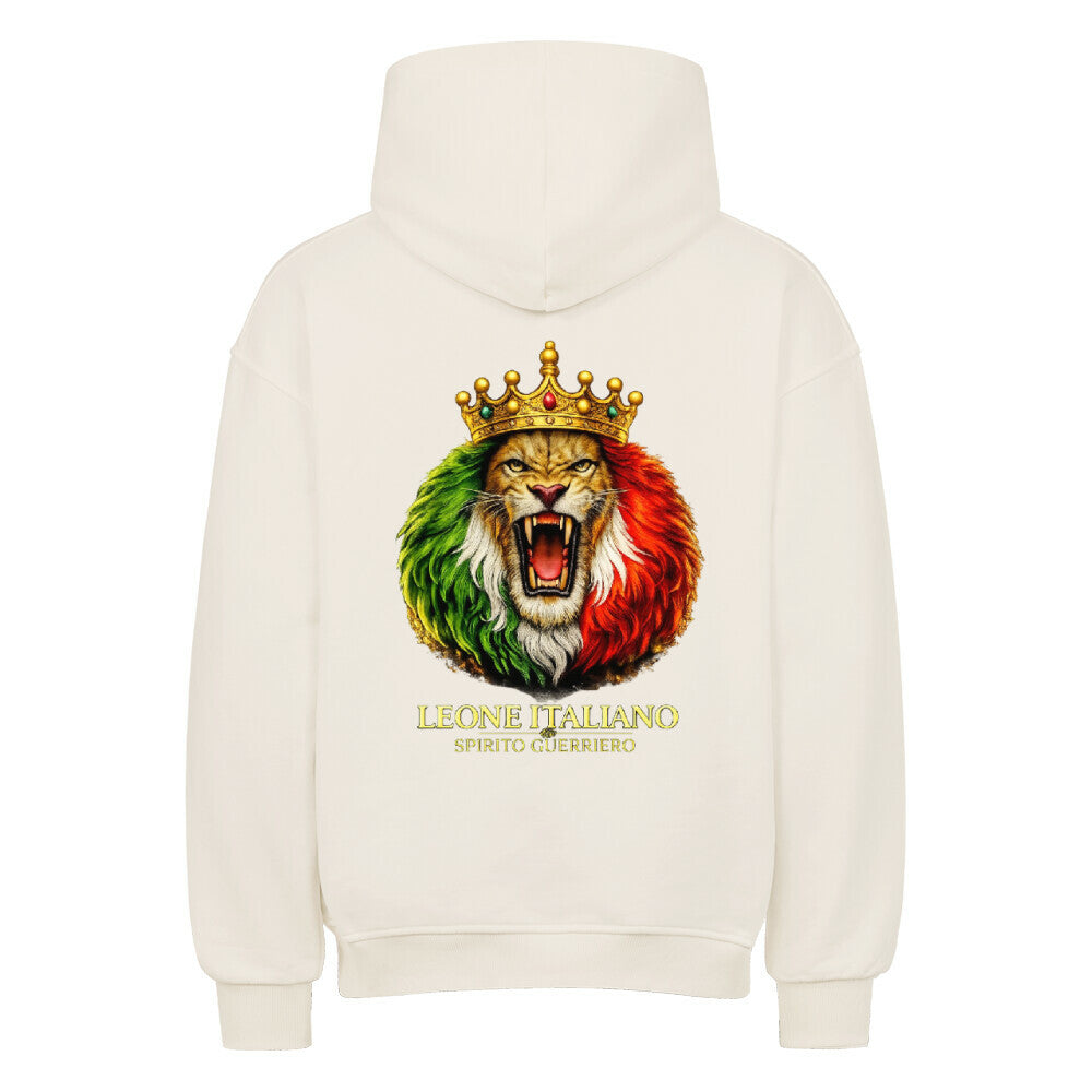 VACANCY Leone Italiano Oversized Hoodie Rückansicht mit Löwe und italienischer Flagge.