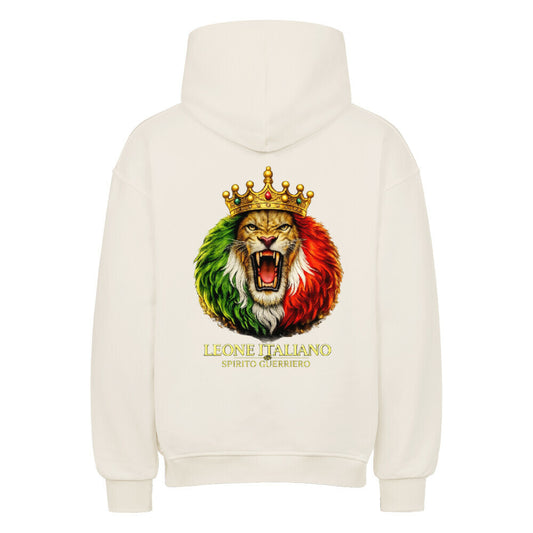 VACANCY Leone Italiano Oversized Hoodie Rückansicht mit Löwe und italienischer Flagge.