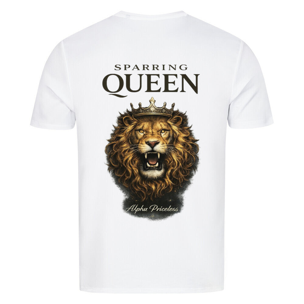 Sport T-Shirt Sparring Queen - Alpha Priceless PerformX Tee mit Löwenmotiv auf weißem Hintergrund.