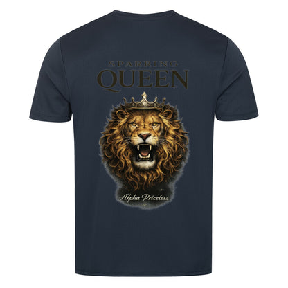 Sport T-Shirt Sparring Queen - Alpha Priceless PerformX Tee mit Löwenmotiv und Krone auf der Rückseite.