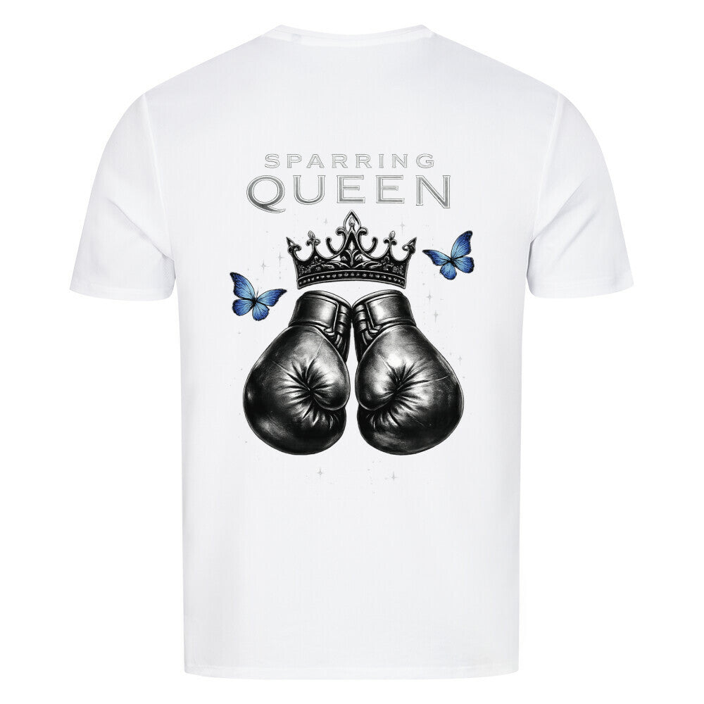 Sport T-Shirt Alpha Priceless Sparring Queen - PerformX Tee mit Boxhandschuhen und Krone auf weißem Hintergrund.