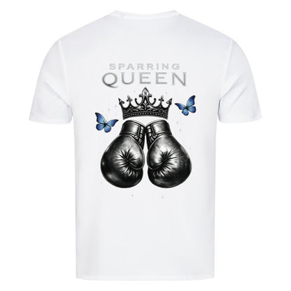 Sport T-Shirt Alpha Priceless Sparring Queen - PerformX Tee mit Boxhandschuhen und Krone auf weißem Hintergrund.