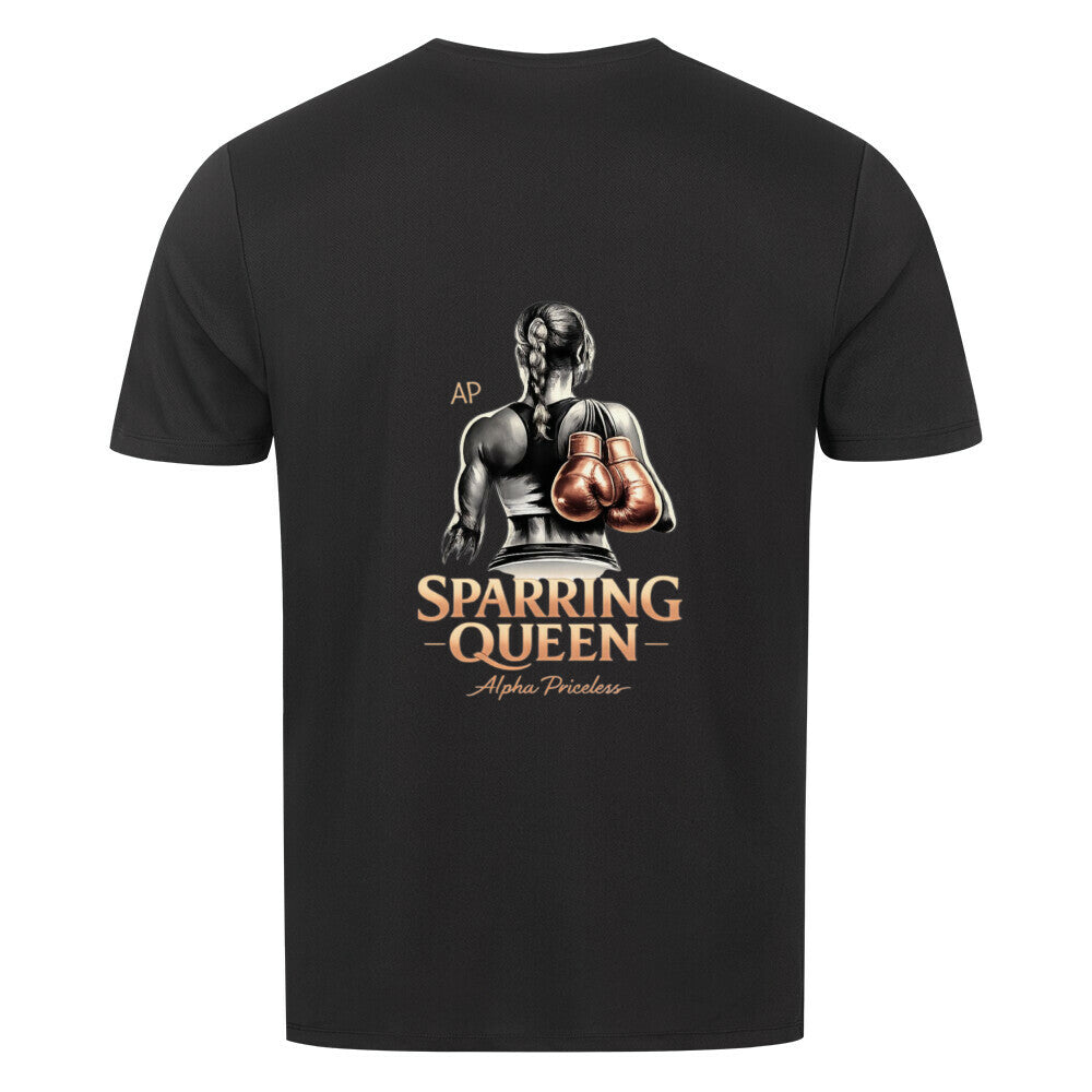 Sport T-Shirt Sparring Queen Tee Rückansicht mit Boxhandschuhen und Aufschrift Sparring Queen.