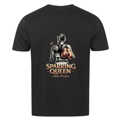 Sport T-Shirt Sparring Queen Tee Rückansicht mit Boxhandschuhen und Aufschrift Sparring Queen.