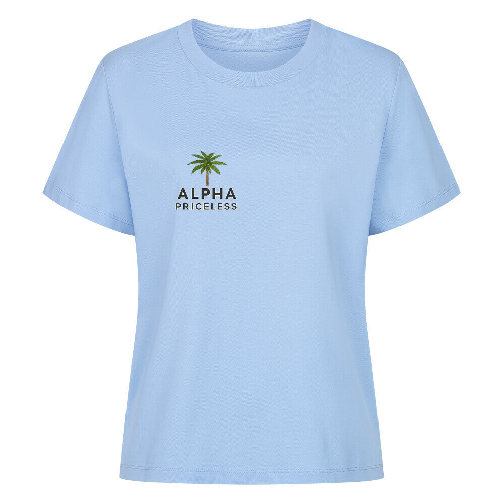 Dont break my vibes - Classic Alpha Priceless T-Shirt in light blue with green logo.