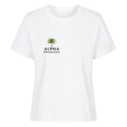Premium Organic Coconut Shirt Tee in white with palm tree logo and ALPHA PRICELESS text.