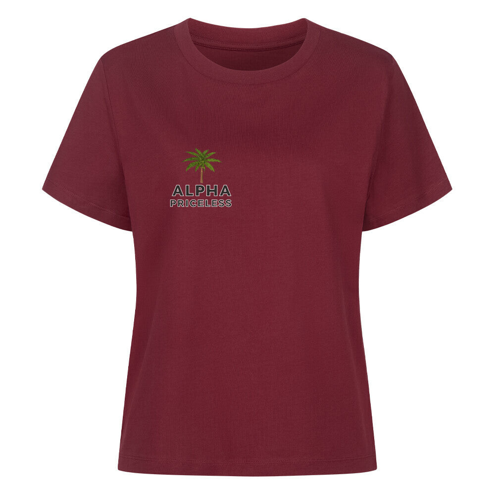 Premium Organic Coconut Shirt Tee in burgundy color with palm graphic and text.