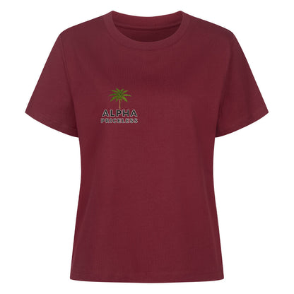Premium Organic Coconut Shirt Tee in burgundy color with palm graphic and text.