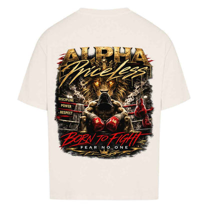 Alpha Priceless Oversized Tee - Built for Discipline. Made to Dominate. Grafik mit Löwe und Boxhandschuhen.
