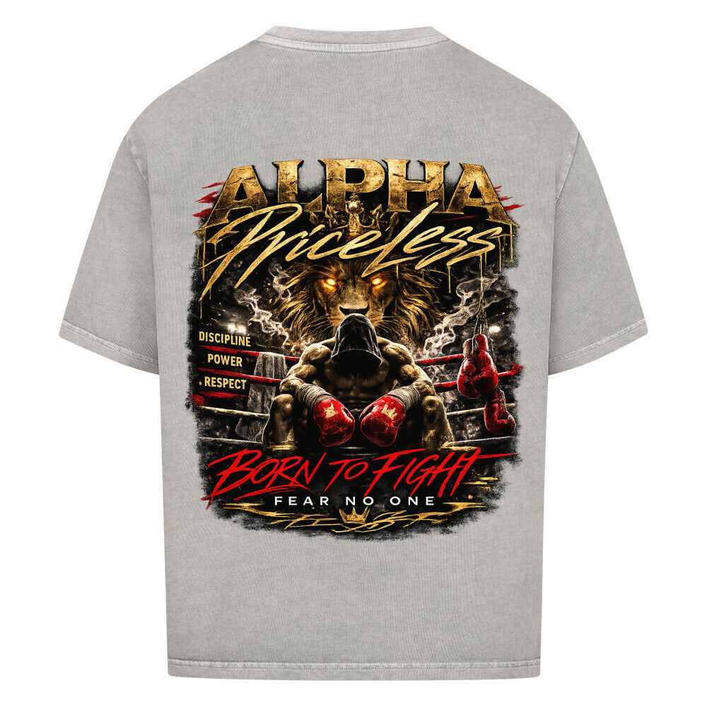Alpha Priceless Oversized Tee - Built for Discipline. Made to Dominate. Grafik mit Löwe und Boxern.