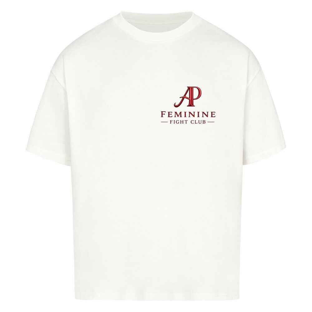 Women’s Boxing Oversized T-Shirt - Alpha Priceless Feminine Fight Club in weiß mit rotem Aufdruck.