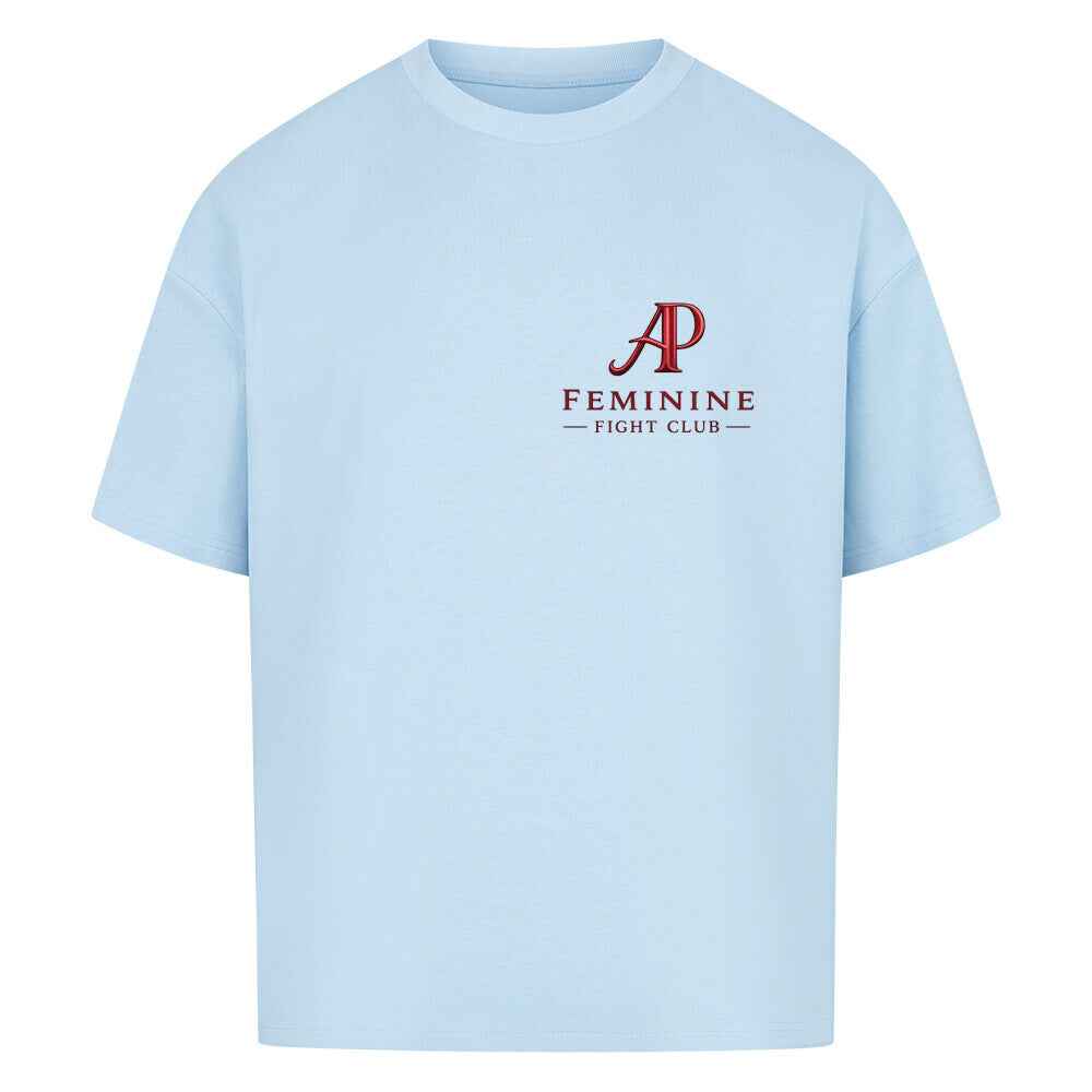 Women’s Boxing Oversized T-Shirt - Alpha Priceless Feminine Fight Club in light blue color with logo.