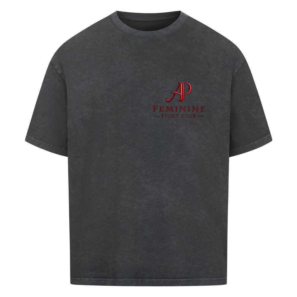 Women’s Boxing Oversized T-Shirt - Alpha Priceless Feminine Fight Club in charcoal grey with graphic logo.