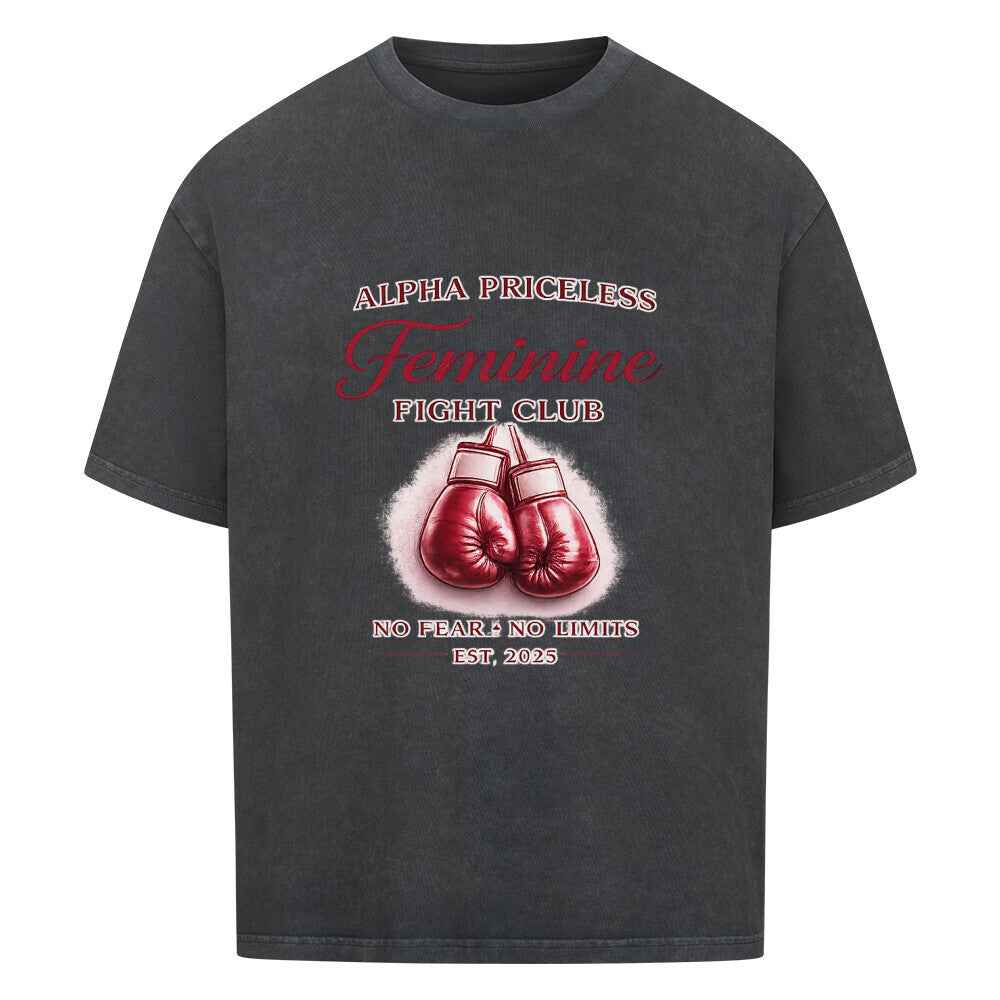 Alpha Priceless - No Fear No Limits Women’s Oversized Shirt in black with boxing gloves graphic.